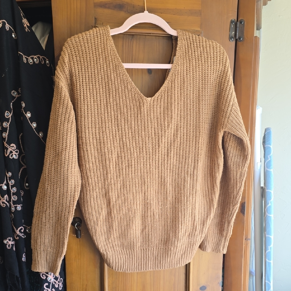 Fashion Nova Tan V-Neck Sweater